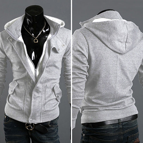 Men's Fashion Casual Long Sleeve Slim Zipper Cardigan Hooded Hoodie Jacket Coat