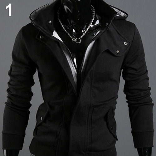 Men's Fashion Casual Long Sleeve Slim Zipper Cardigan Hooded Hoodie Jacket Coat