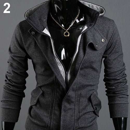 Men's Fashion Casual Long Sleeve Slim Zipper Cardigan Hooded Hoodie Jacket Coat