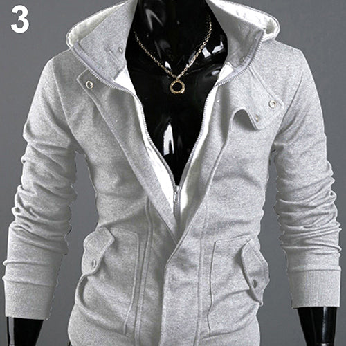 Men's Fashion Casual Long Sleeve Slim Zipper Cardigan Hooded Hoodie Jacket Coat