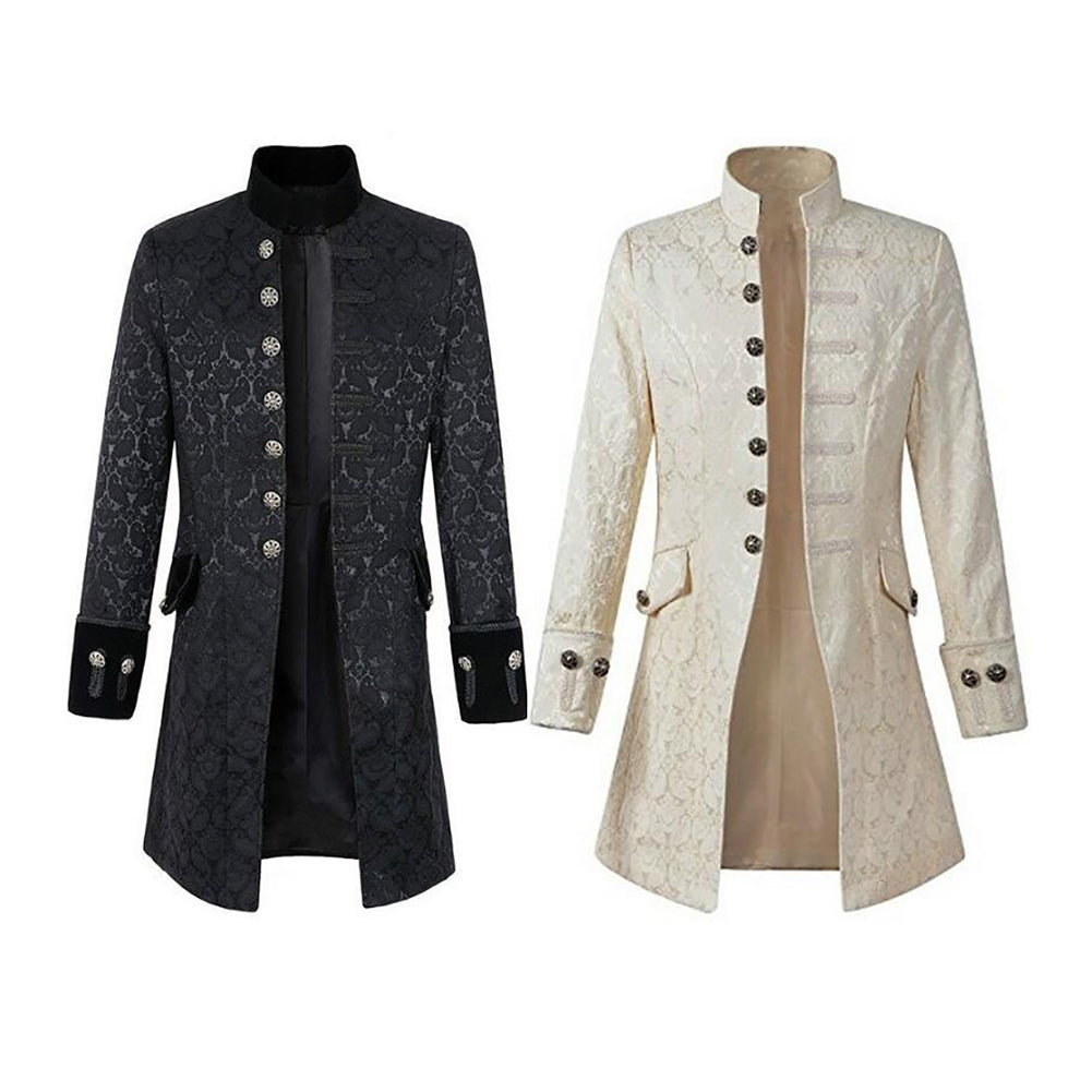 Retro Punk Jacquard Buttons Men's Long Sleeve Slim Jacket Coat Uniform Outwear