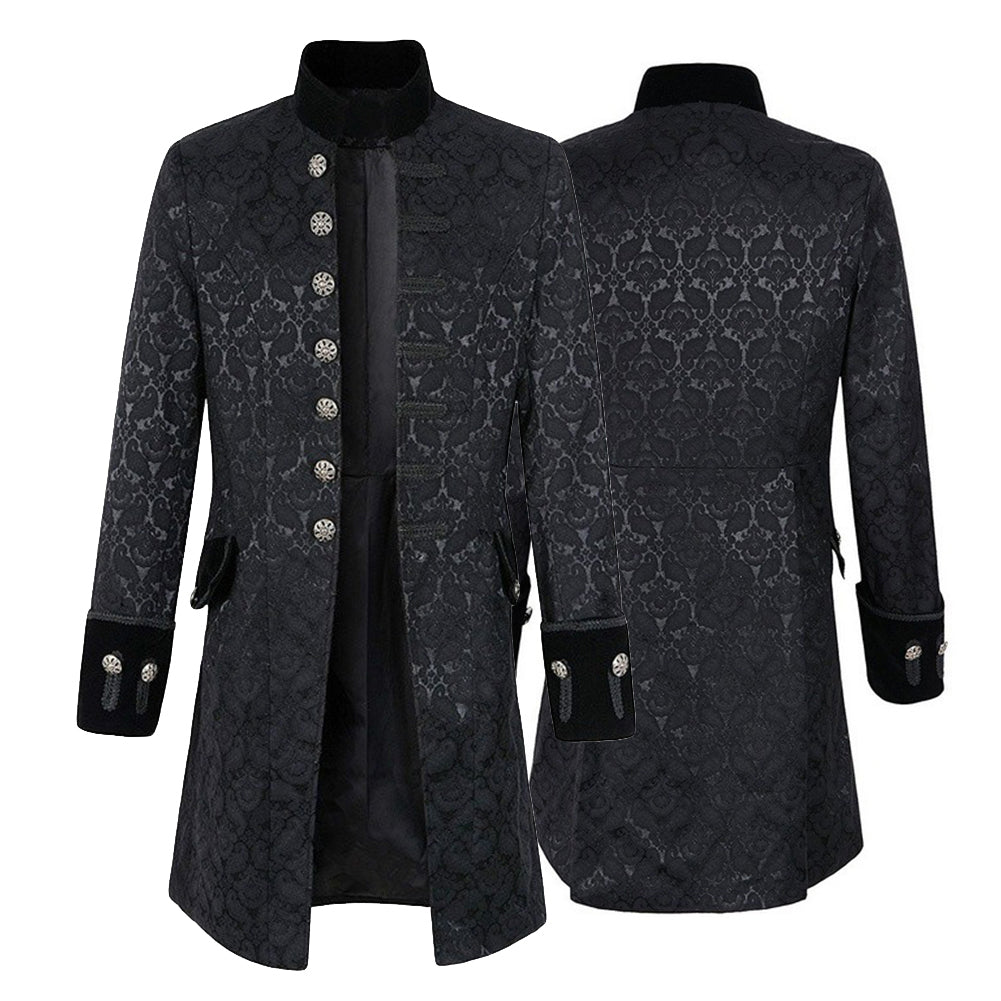 Retro Punk Jacquard Buttons Men's Long Sleeve Slim Jacket Coat Uniform Outwear