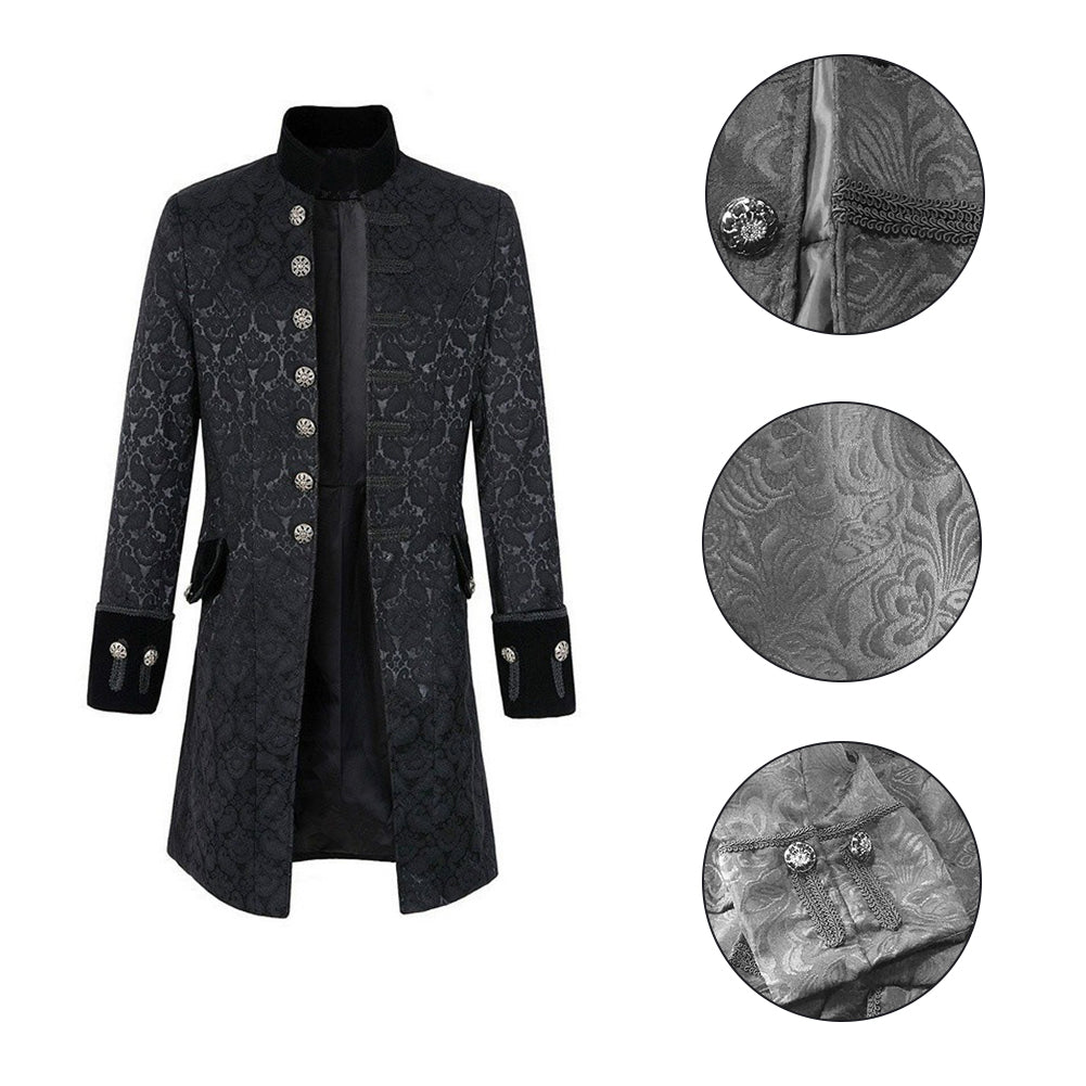 Retro Punk Jacquard Buttons Men's Long Sleeve Slim Jacket Coat Uniform Outwear