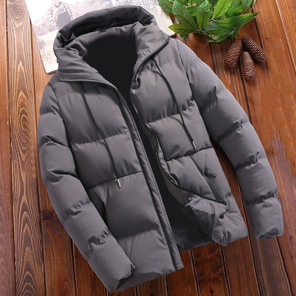 Plus Size Winter Men Solid Color Hooded Down Jacket Thick Warm Long Sleeve Coat