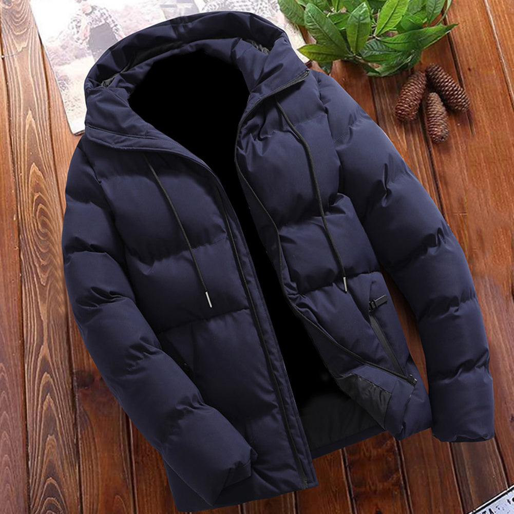 Plus Size Winter Men Solid Color Hooded Down Jacket Thick Warm Long Sleeve Coat