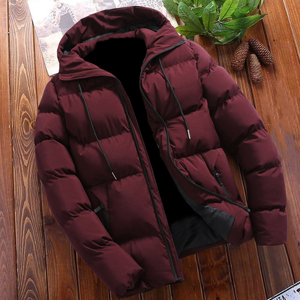Plus Size Winter Men Solid Color Hooded Down Jacket Thick Warm Long Sleeve Coat
