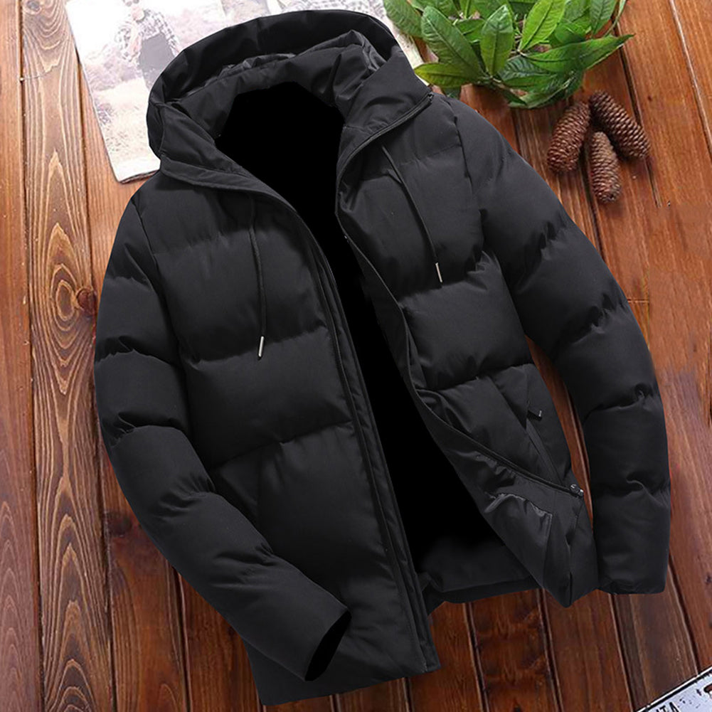 Plus Size Winter Men Solid Color Hooded Down Jacket Thick Warm Long Sleeve Coat