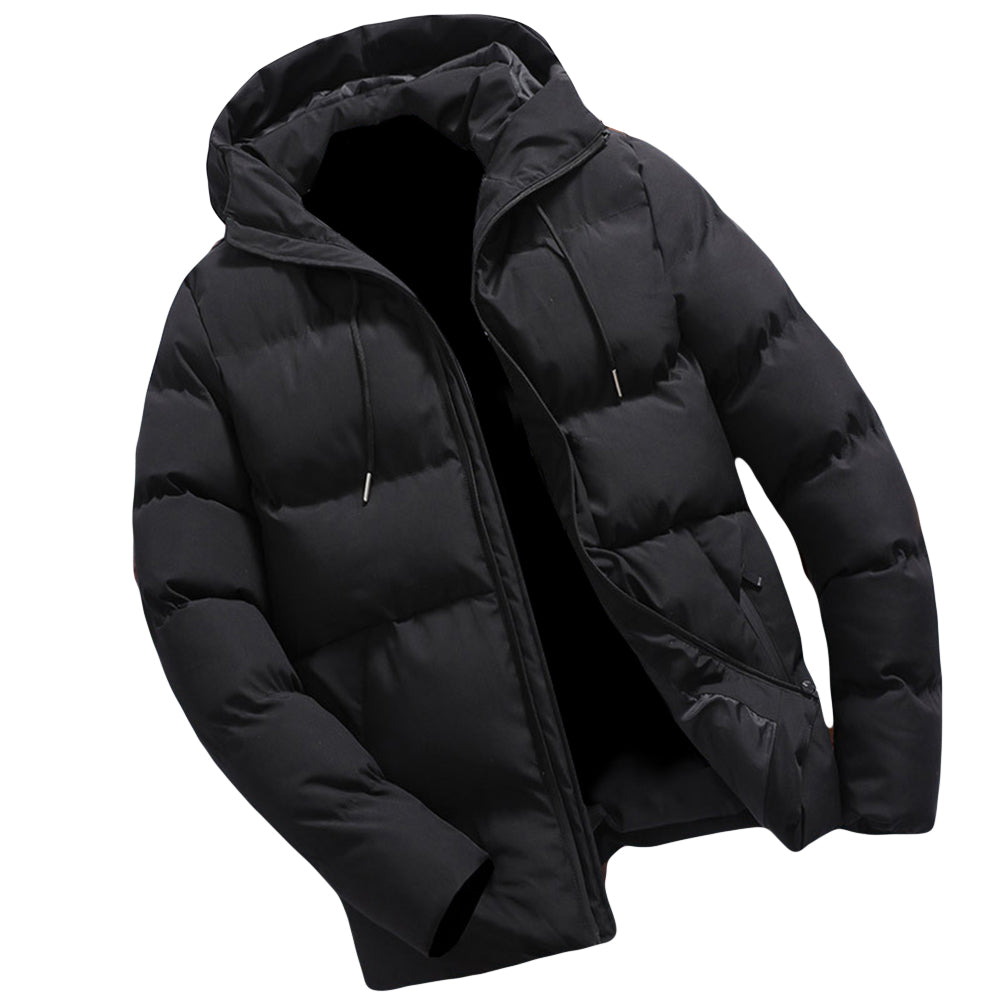 Plus Size Winter Men Solid Color Hooded Down Jacket Thick Warm Long Sleeve Coat