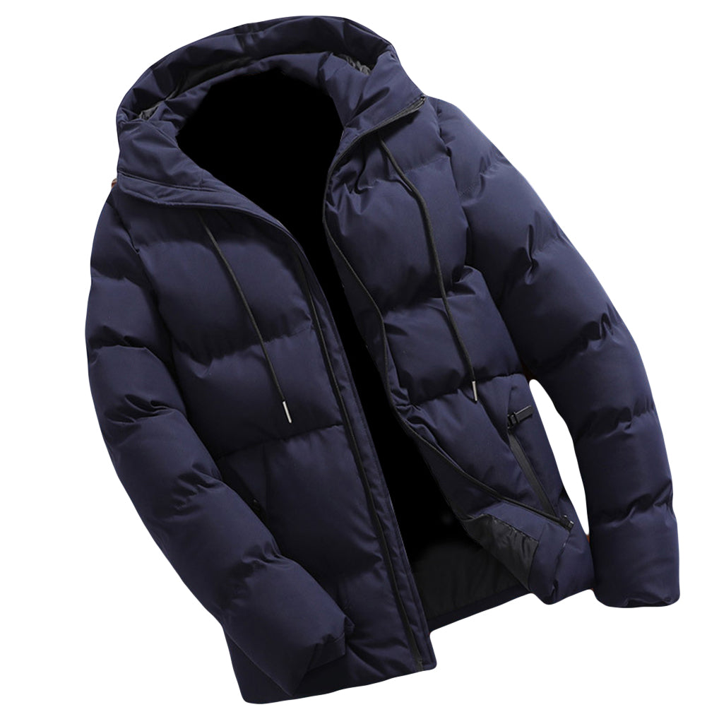 Plus Size Winter Men Solid Color Hooded Down Jacket Thick Warm Long Sleeve Coat