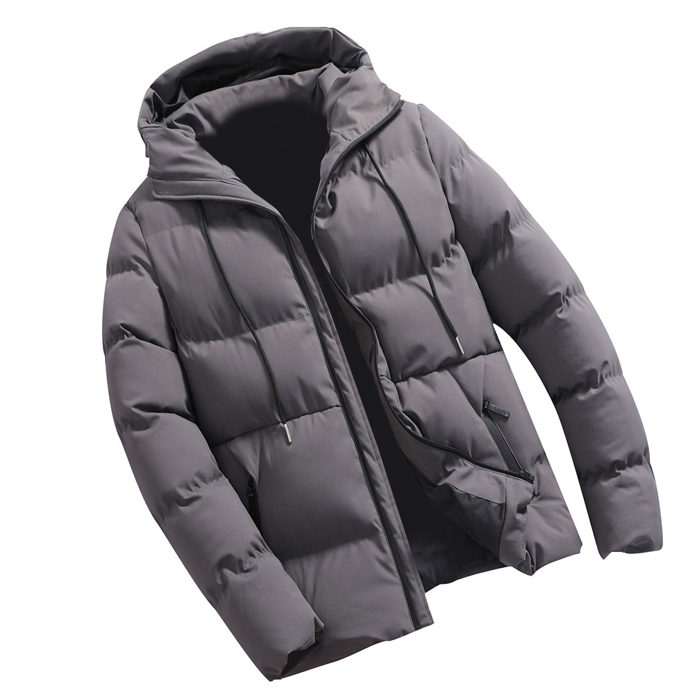 Plus Size Winter Men Solid Color Hooded Down Jacket Thick Warm Long Sleeve Coat