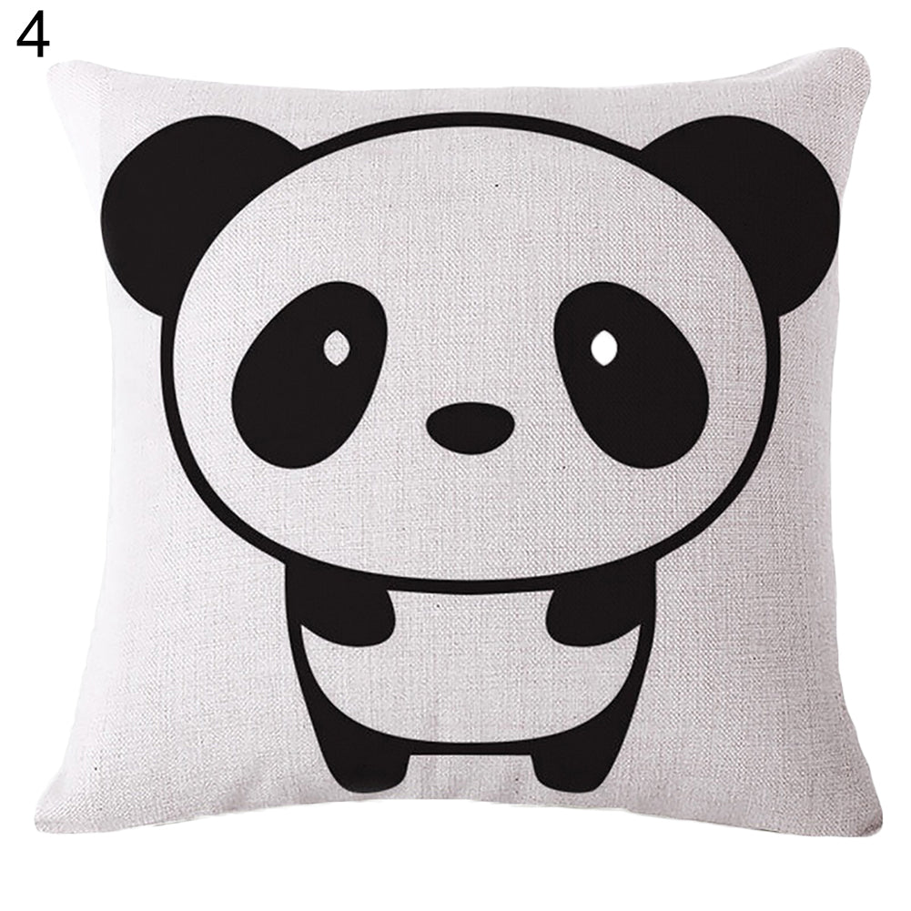 Cartoon Panda Print Linen Square Pillow Case Cushion Throw Cover Home Sofa Decor