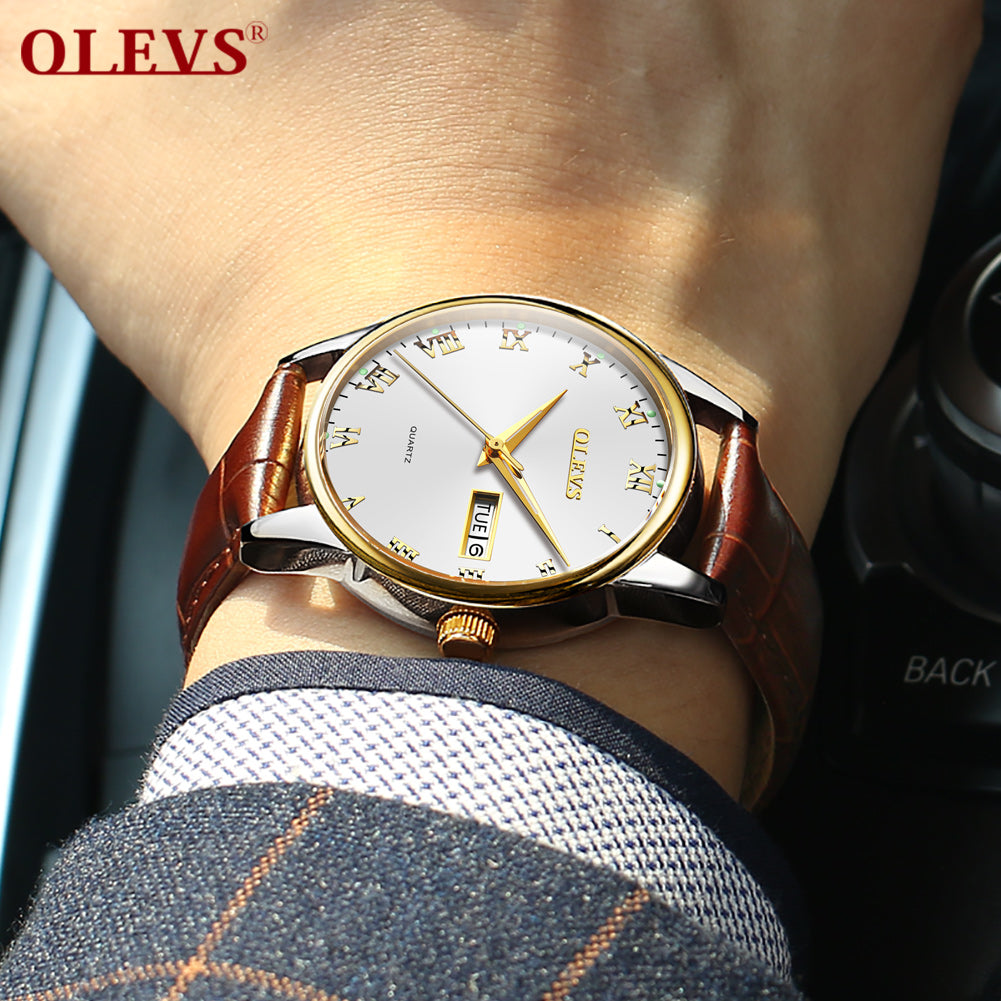 OLEVS Simple men Watches Dial Quartz Golden Luxury Ladies Wristwatches Top Brand Leather man's Clocks Watch relogio feminino