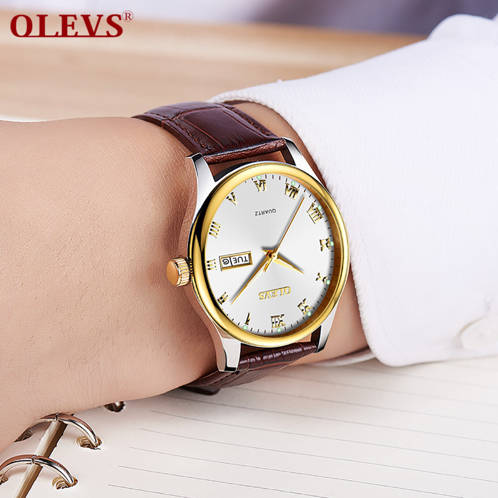 OLEVS Simple men Watches Dial Quartz Golden Luxury Ladies Wristwatches Top Brand Leather man's Clocks Watch relogio feminino