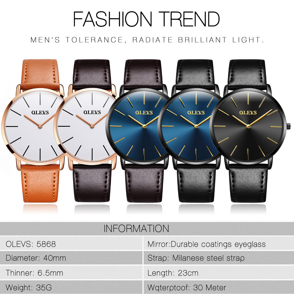 OLEVS Ultra-thin waterproof watch men's quartz watch fashion trend student Korean mesh belt men's watch