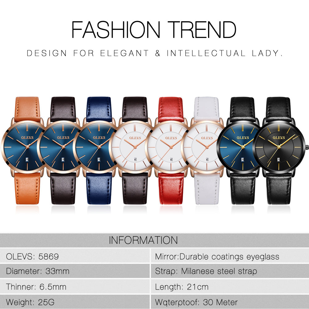OLEVS Ultra-thin waterproof watch ladies quartz watch fashion trend student Korean version of the network with women's watch