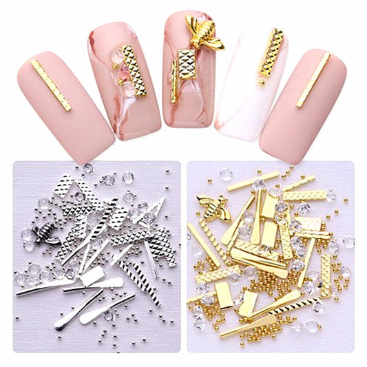 Metal Bars Rectangle Rivets Nail Art Gems Rhinestones Decorations Wheel DIY Tips