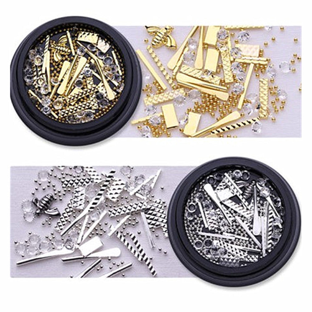 Metal Bars Rectangle Rivets Nail Art Gems Rhinestones Decorations Wheel DIY Tips