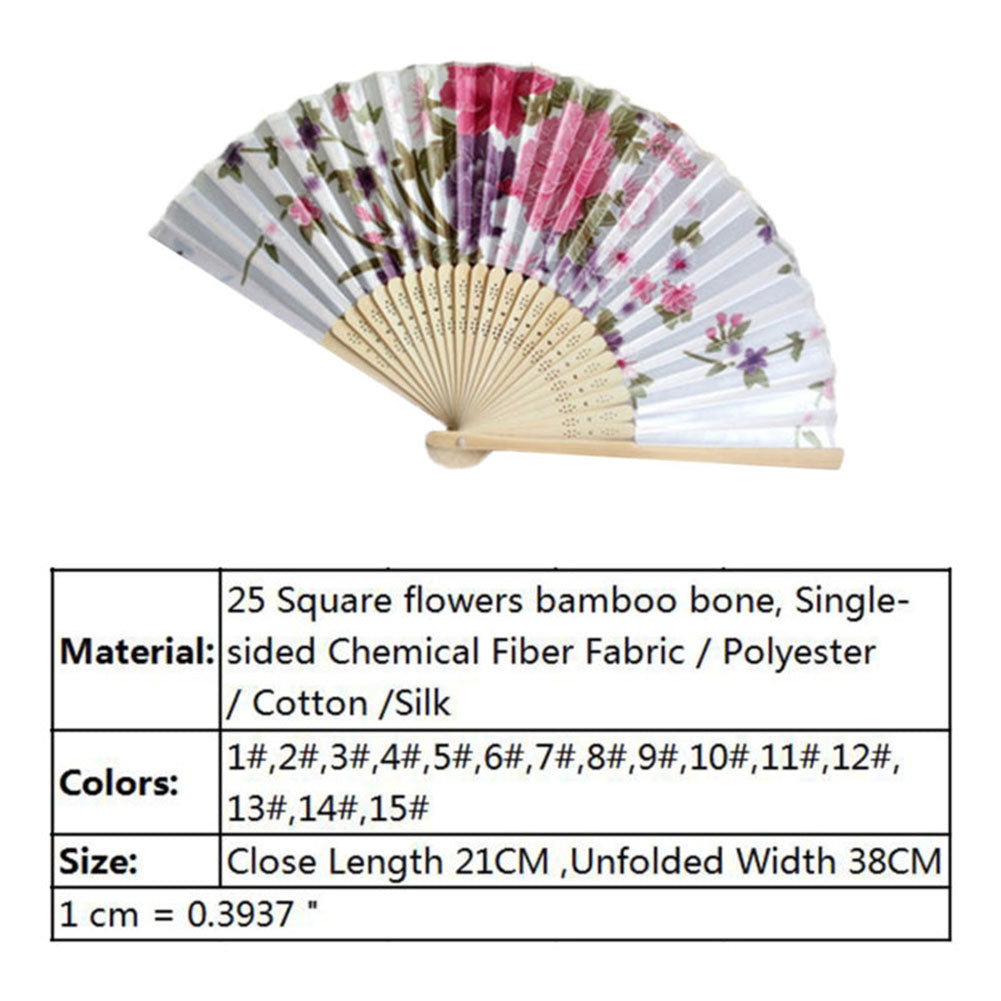 Vintage Bamboo Folding Hand Held Flower Fan Chinese Dance Beautiful Craft Gift