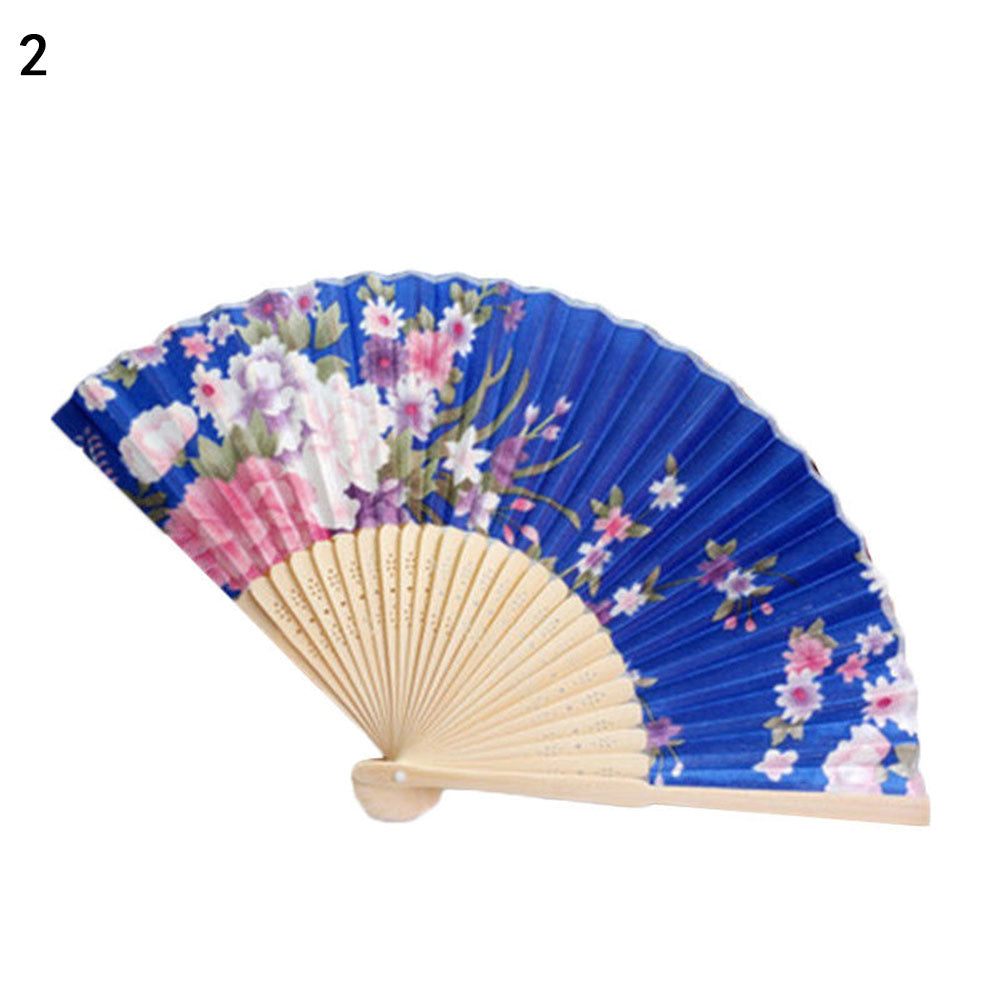 Vintage Bamboo Folding Hand Held Flower Fan Chinese Dance Beautiful Craft Gift
