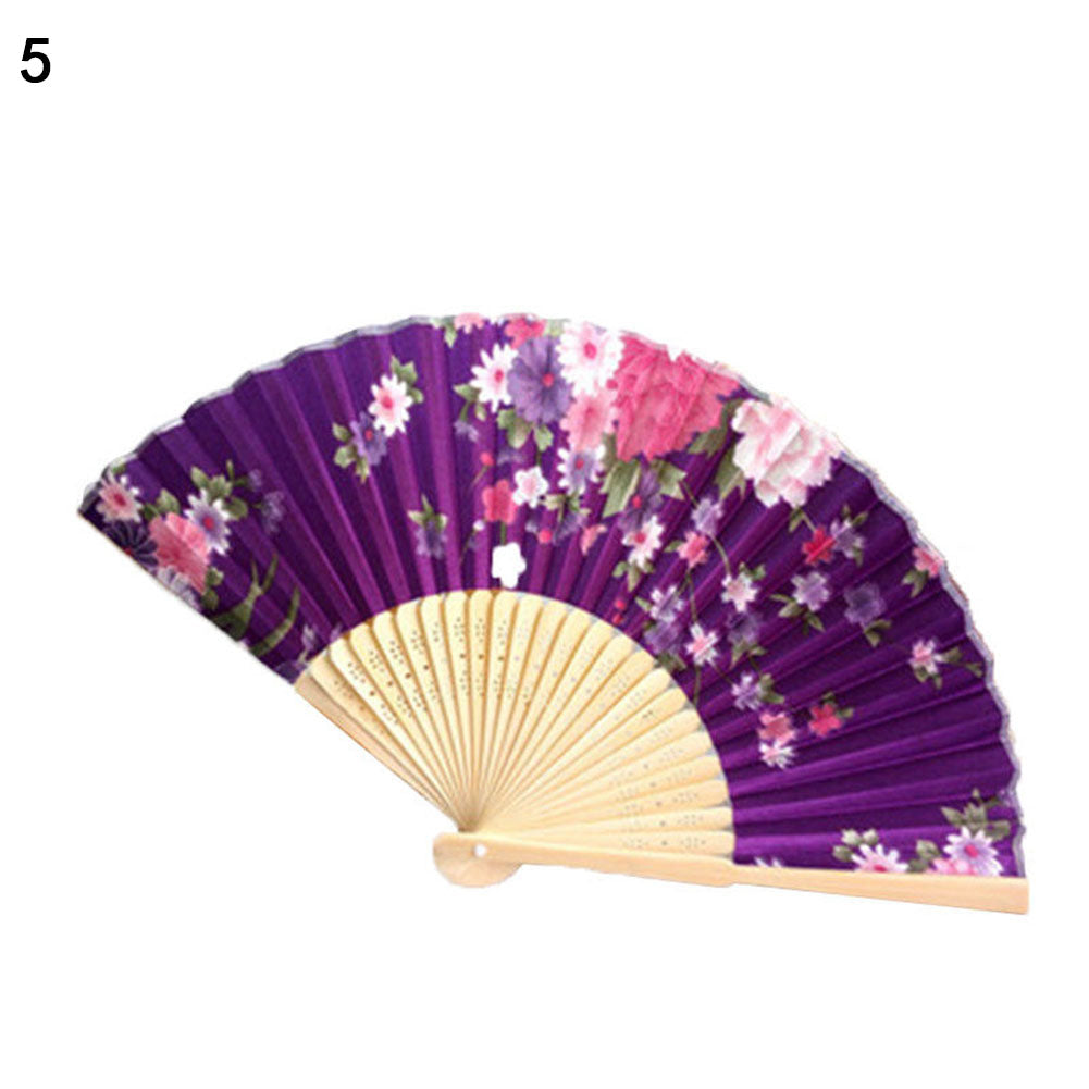 Vintage Bamboo Folding Hand Held Flower Fan Chinese Dance Beautiful Craft Gift