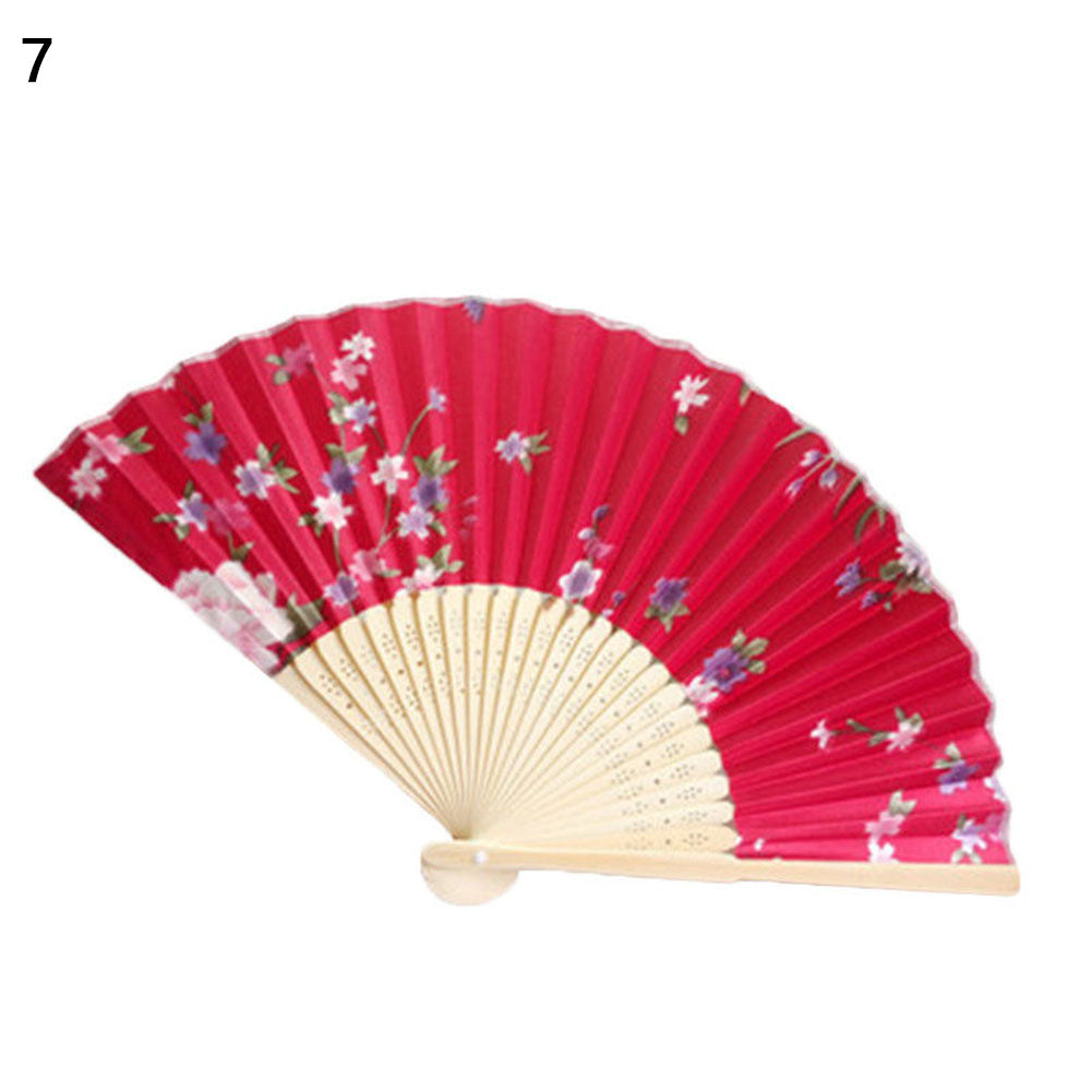 Vintage Bamboo Folding Hand Held Flower Fan Chinese Dance Beautiful Craft Gift
