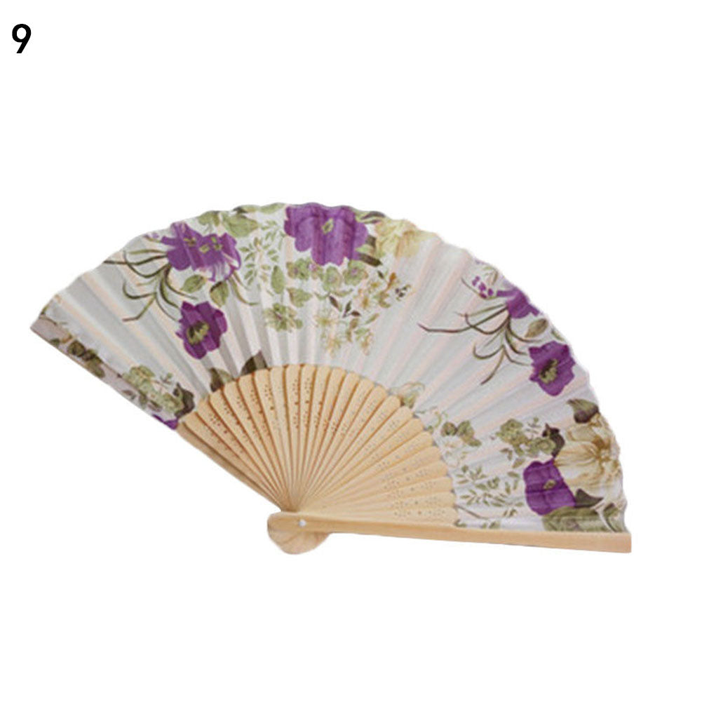 Vintage Bamboo Folding Hand Held Flower Fan Chinese Dance Beautiful Craft Gift