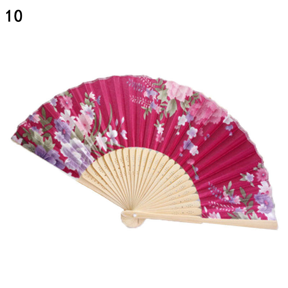 Vintage Bamboo Folding Hand Held Flower Fan Chinese Dance Beautiful Craft Gift
