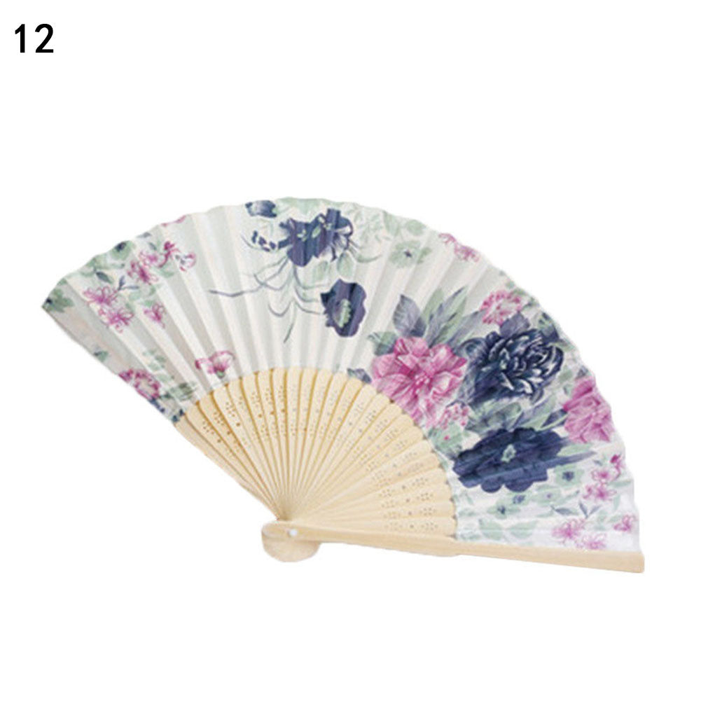 Vintage Bamboo Folding Hand Held Flower Fan Chinese Dance Beautiful Craft Gift