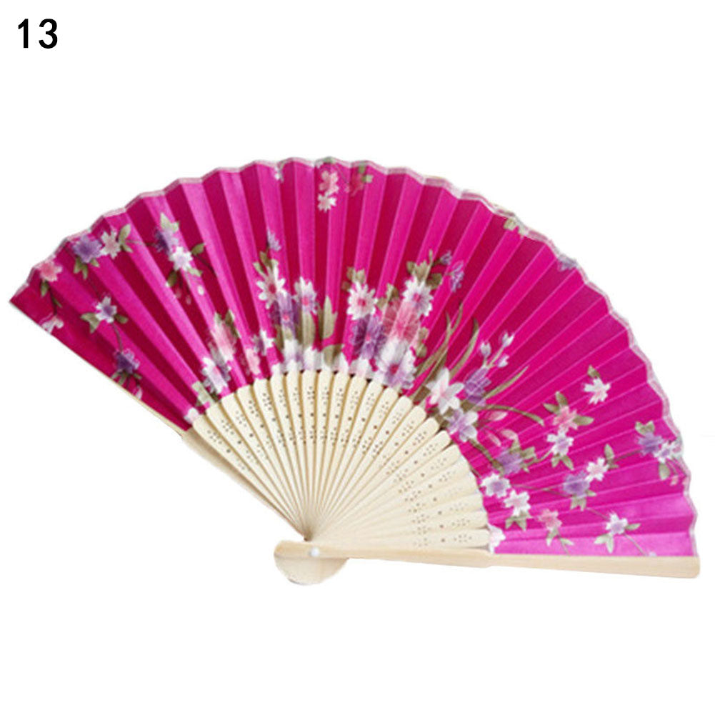 Vintage Bamboo Folding Hand Held Flower Fan Chinese Dance Beautiful Craft Gift