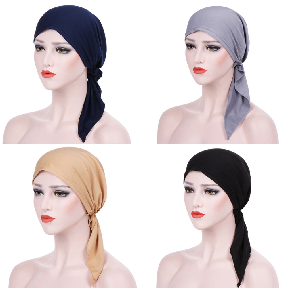 Elegant Solid Color Ruffle Silky Head Wrap Turban Elastic Muslim Women Hijab