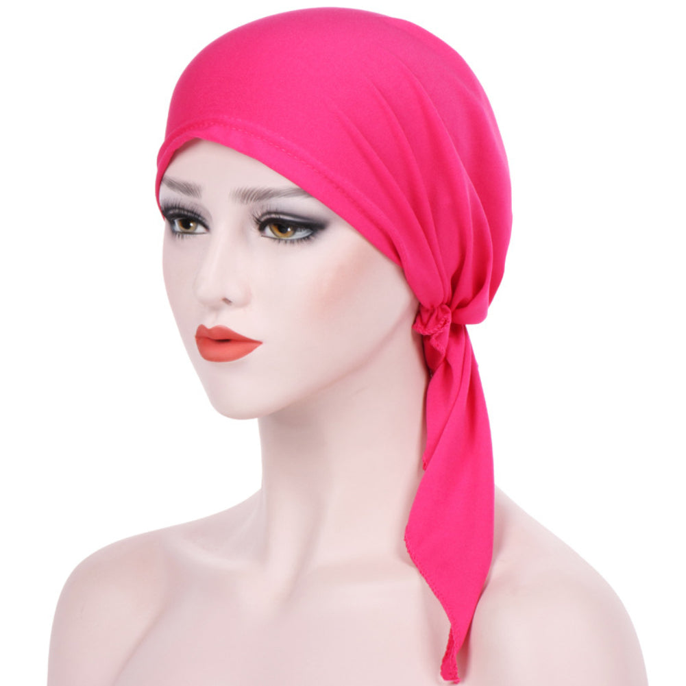 Elegant Solid Color Ruffle Silky Head Wrap Turban Elastic Muslim Women Hijab