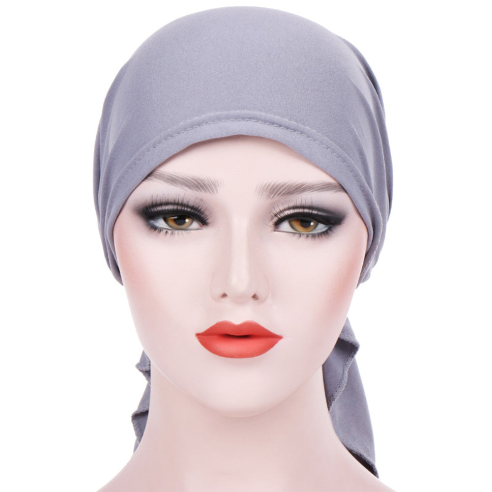 Elegant Solid Color Ruffle Silky Head Wrap Turban Elastic Muslim Women Hijab
