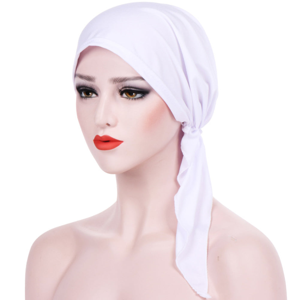 Elegant Solid Color Ruffle Silky Head Wrap Turban Elastic Muslim Women Hijab