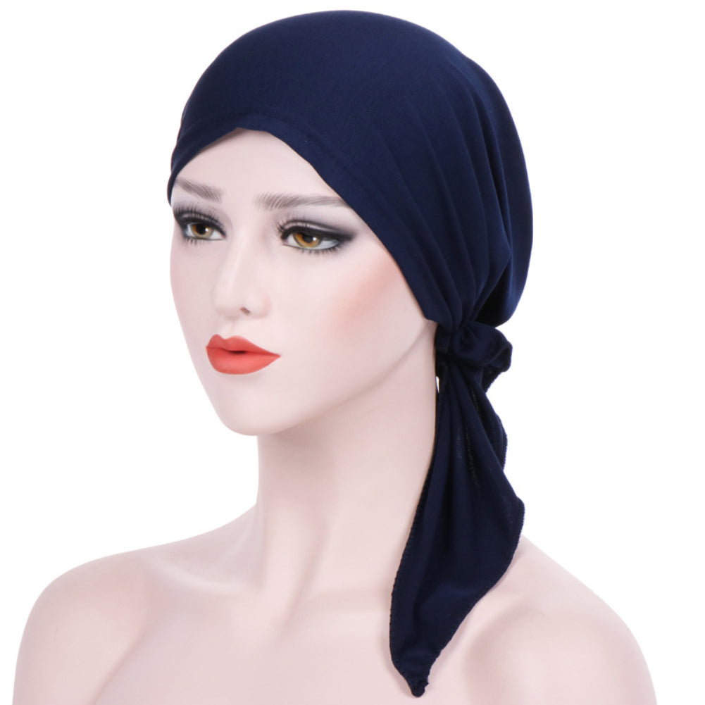 Elegant Solid Color Ruffle Silky Head Wrap Turban Elastic Muslim Women Hijab