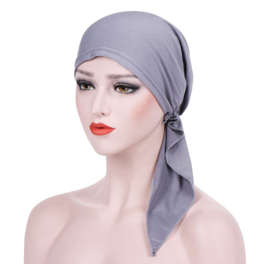 Elegant Solid Color Ruffle Silky Head Wrap Turban Elastic Muslim Women Hijab