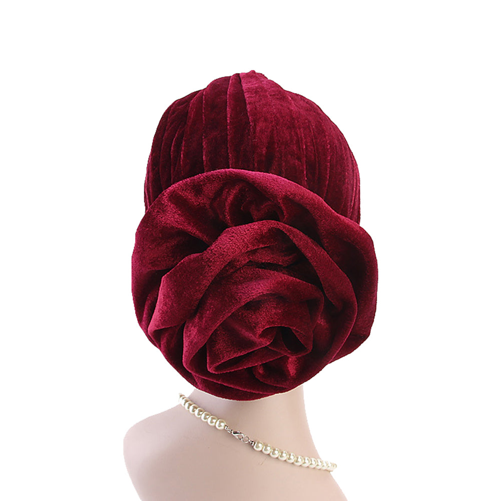 Solid Color Muslim Women Floral Turban Hat Velvet Chemo Cap Bandana Headwrap