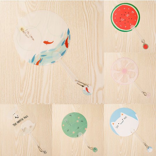 Cute Cartoon Animal Print Student Girls Mini Round Portable Summer Handheld Fan
