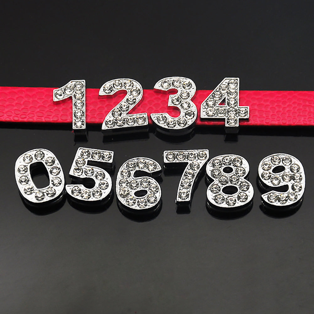 30Pcs 0-9 Mixed Full Rhinestone Slide Number Charm Beads 10mm for DIY Bracelet