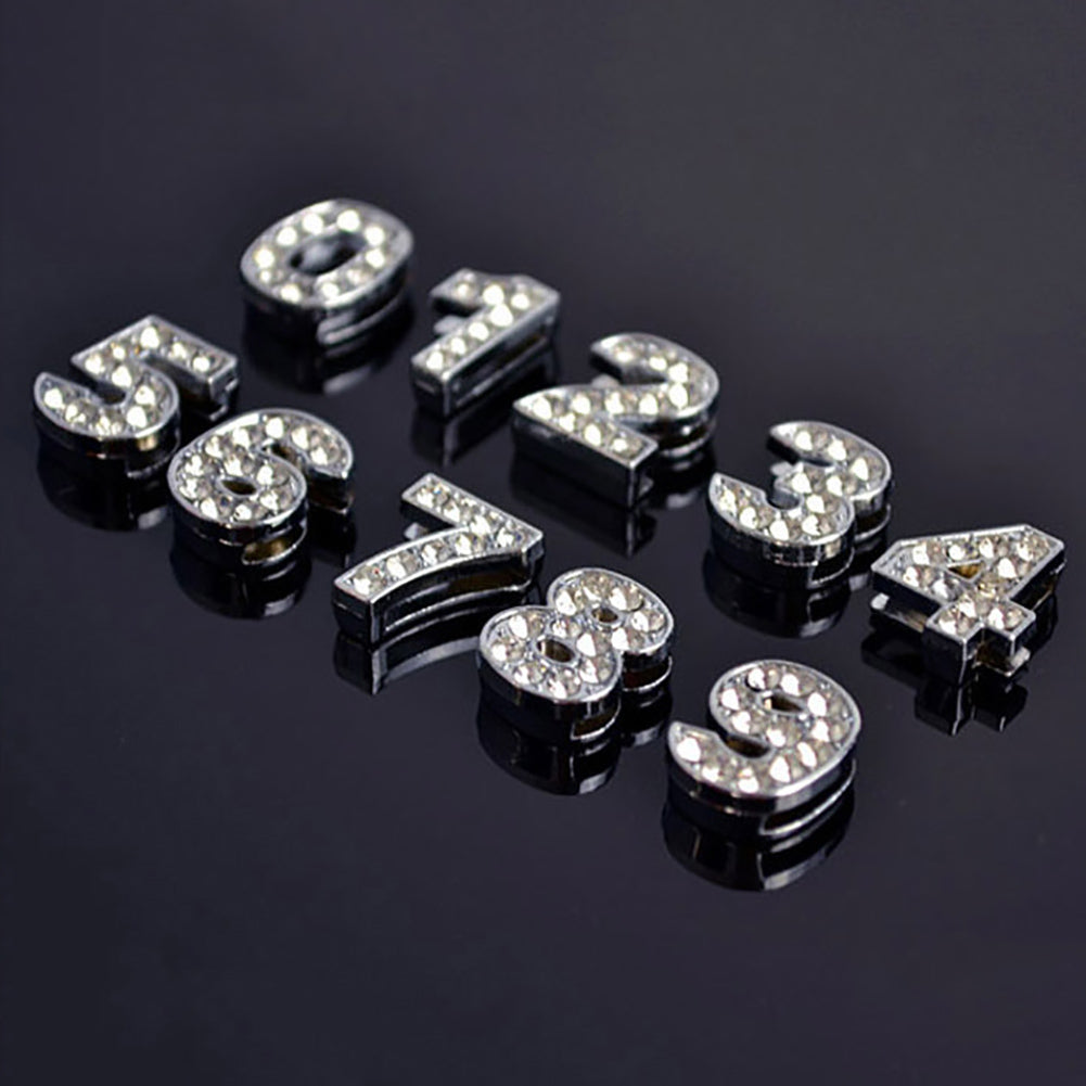 30Pcs 0-9 Mixed Full Rhinestone Slide Number Charm Beads 10mm for DIY Bracelet