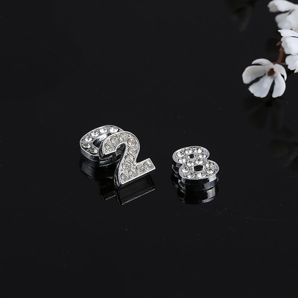 30Pcs 0-9 Mixed Full Rhinestone Slide Number Charm Beads 10mm for DIY Bracelet