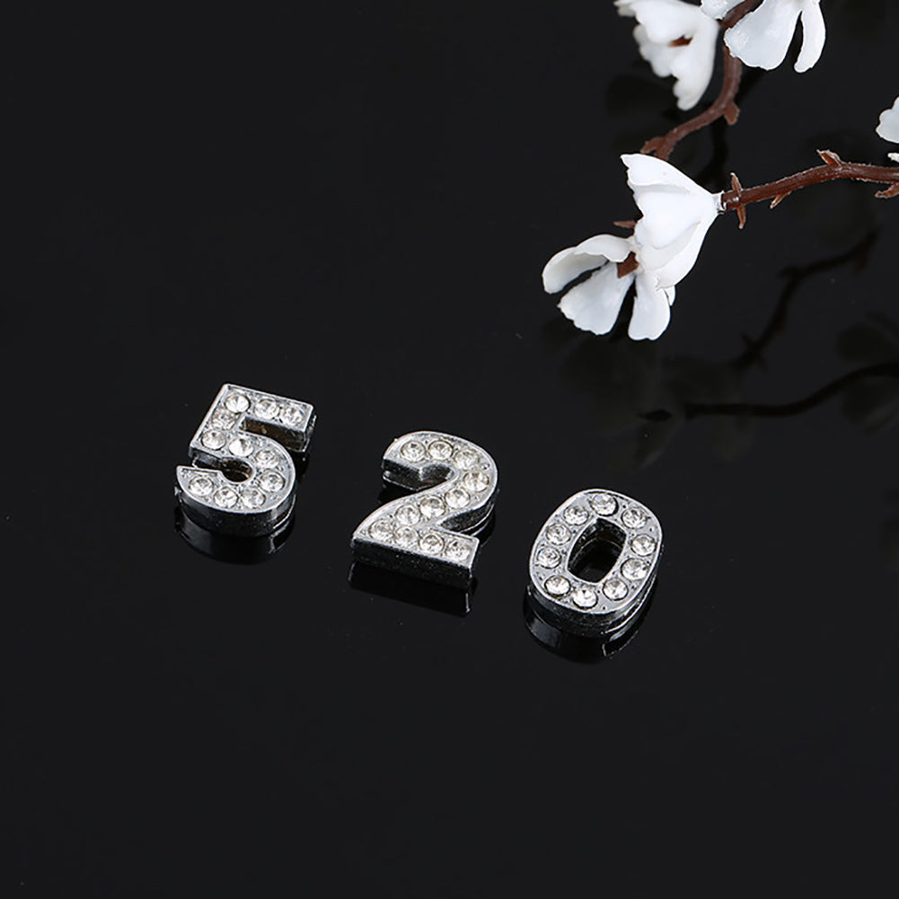 30Pcs 0-9 Mixed Full Rhinestone Slide Number Charm Beads 10mm for DIY Bracelet