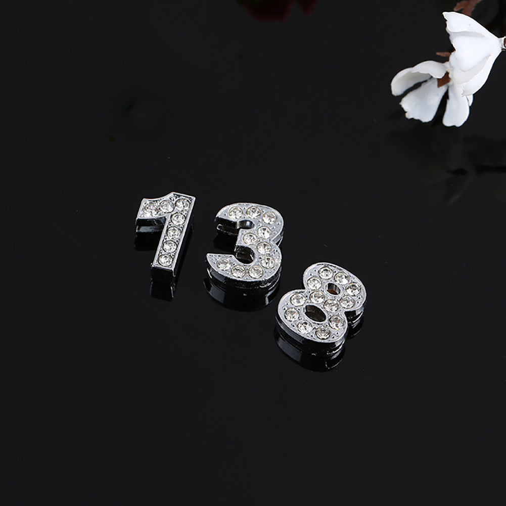 30Pcs 0-9 Mixed Full Rhinestone Slide Number Charm Beads 10mm for DIY Bracelet