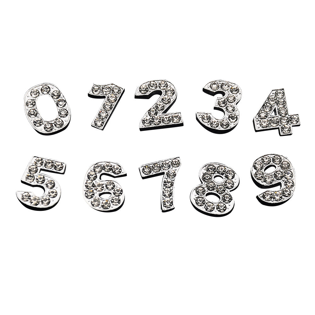 30Pcs 0-9 Mixed Full Rhinestone Slide Number Charm Beads 10mm for DIY Bracelet