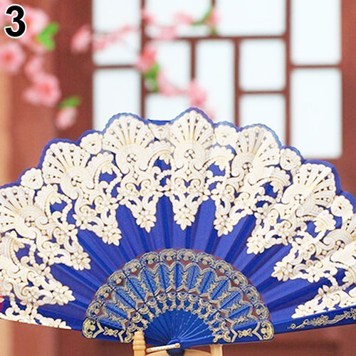 Ethnic Style Dance Party Wedding Golden Tone Hand Held Flower Folding Fan