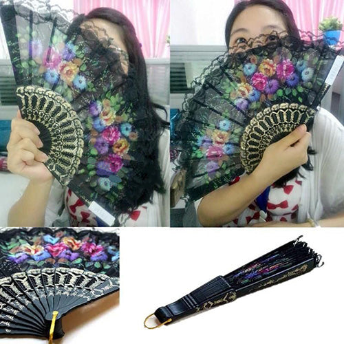 Spanish Flower Floral Fabric Lace Folding Hand Dancing Wedding Party Decor Fan