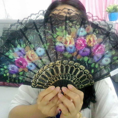 Spanish Flower Floral Fabric Lace Folding Hand Dancing Wedding Party Decor Fan