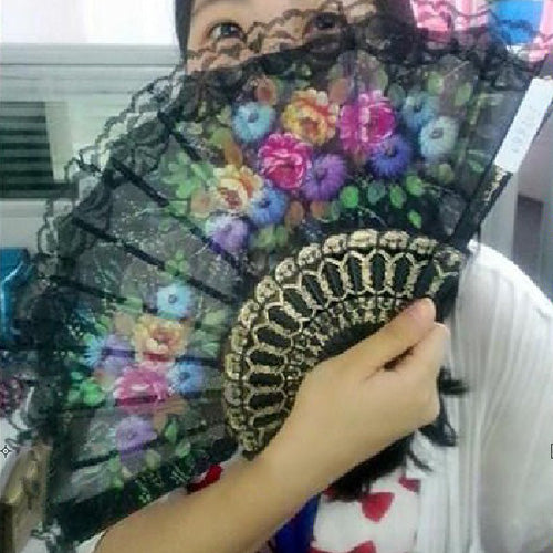 Spanish Flower Floral Fabric Lace Folding Hand Dancing Wedding Party Decor Fan