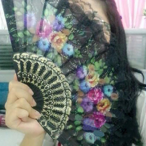 Spanish Flower Floral Fabric Lace Folding Hand Dancing Wedding Party Decor Fan