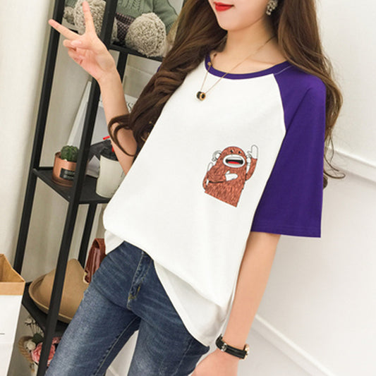 Reality beat 2019 new cotton loose short-sleeve print T-shirt women's spelling T-shirt