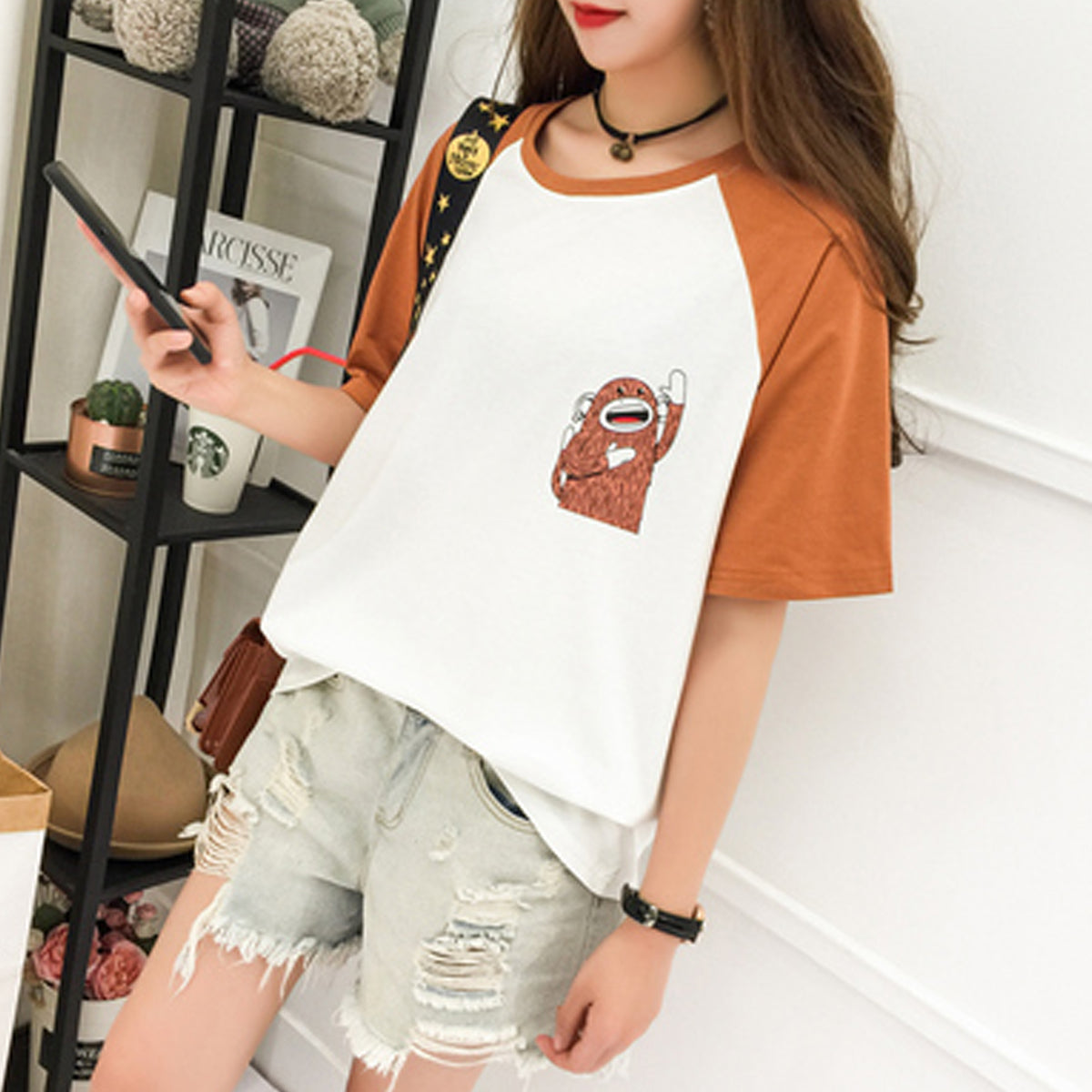 Reality beat 2019 new cotton loose short-sleeve print T-shirt women's spelling T-shirt